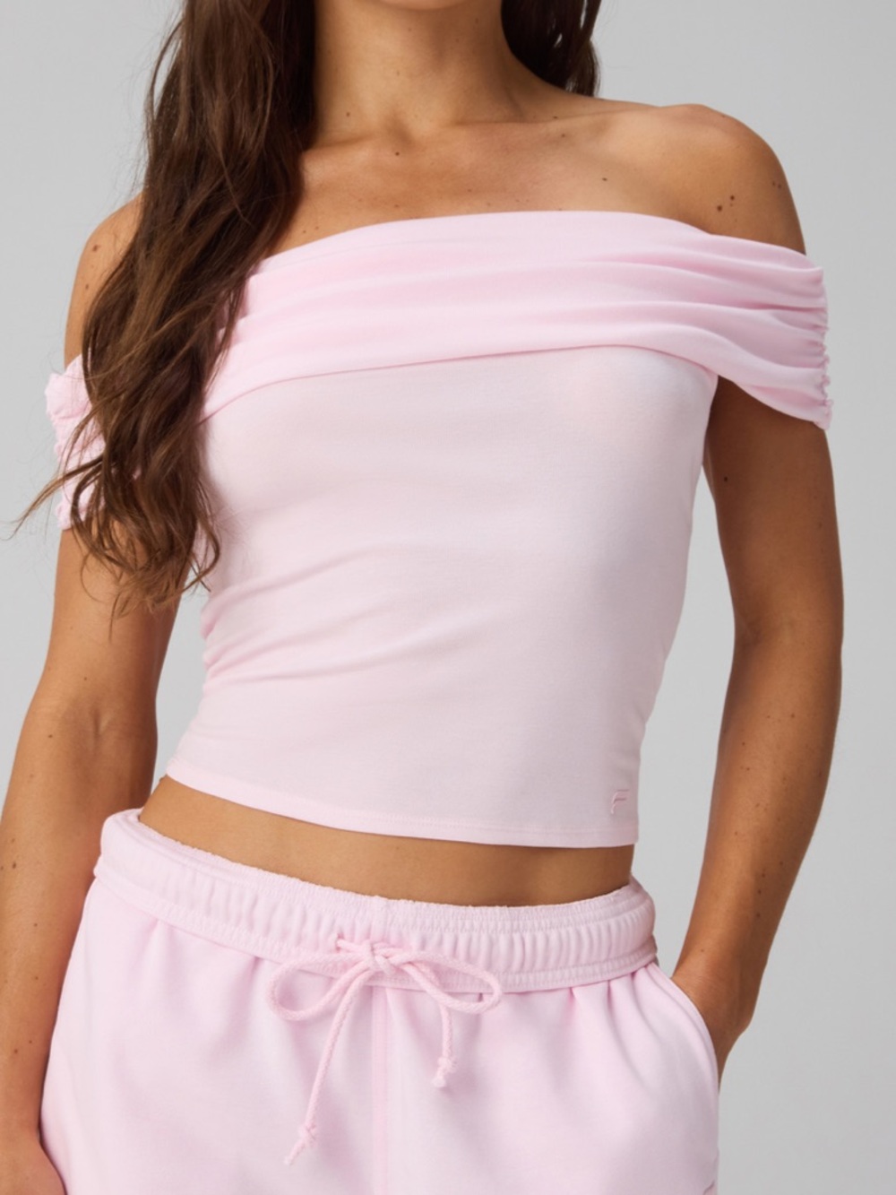 Fabletics COTTON OFF-SHOULDER TOP and RUCHED FLOUNCE CLASSIC SKIRT matching SET